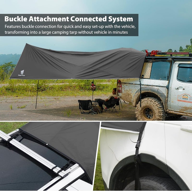 GEERTOP Large Car Awning Tarp for Camping Backpacking Tarp SUV Tailgate Truck Canopy Sun Shade Waterproof Outdoor Rear Vehicle Awning Shelter for Van, MPV, Campers - Image 3